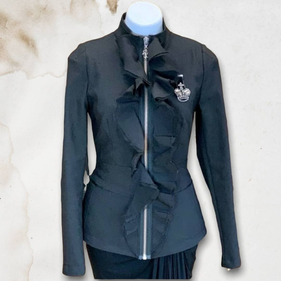 Royal Underground Black Denim Ruffle Jacket Size Small